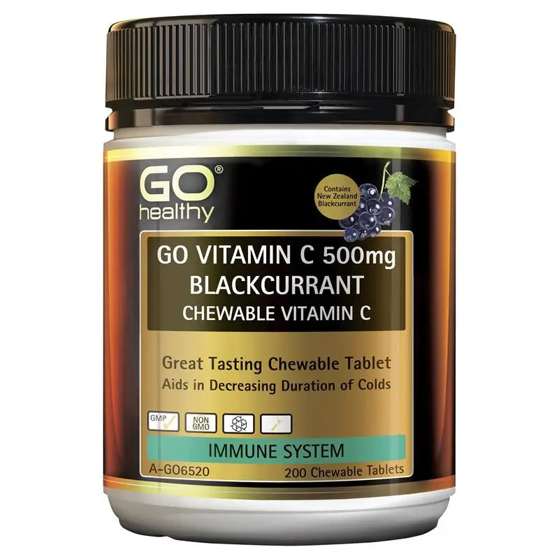 Go Healthy Vitamin C 500mg Blackcurrant 200 Chewable Tablets XDaySale