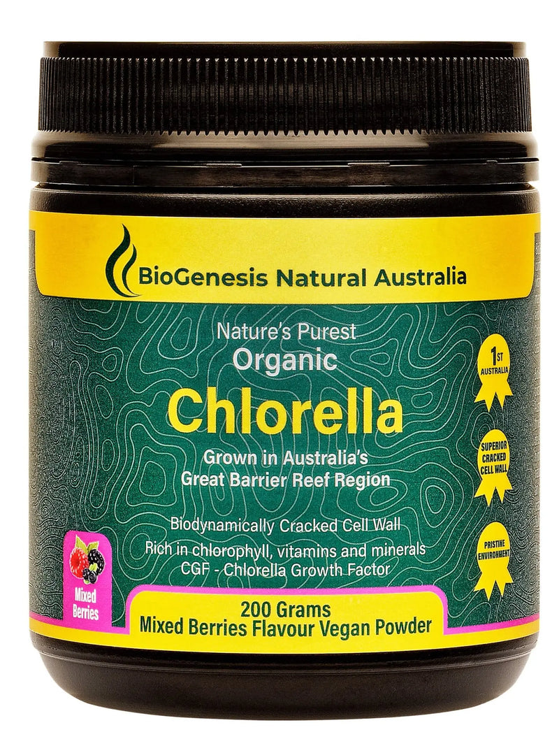 BioGenesis Organic Chlorella Powder - Mixed Berries Flavour 200 grams - XDaySale