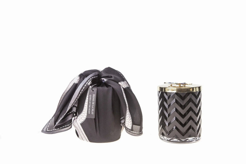 Cote Noire - Herringbone Candle With Scarf - Black & Gold - Red bee Lid - HCG02 Cote Noire