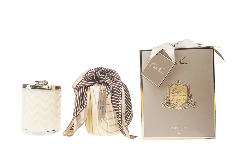 Cote Noire Herringbone Candle With Scarf Blond Vanilla - Cream & Golden Bee lid - HCG03 Cote Noire