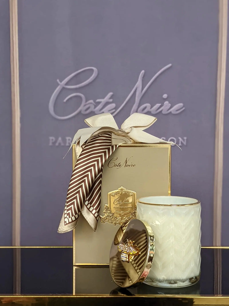 Cote Noire Herringbone Candle With Scarf Blond Vanilla - Cream & Golden Bee lid - HCG03 Cote Noire