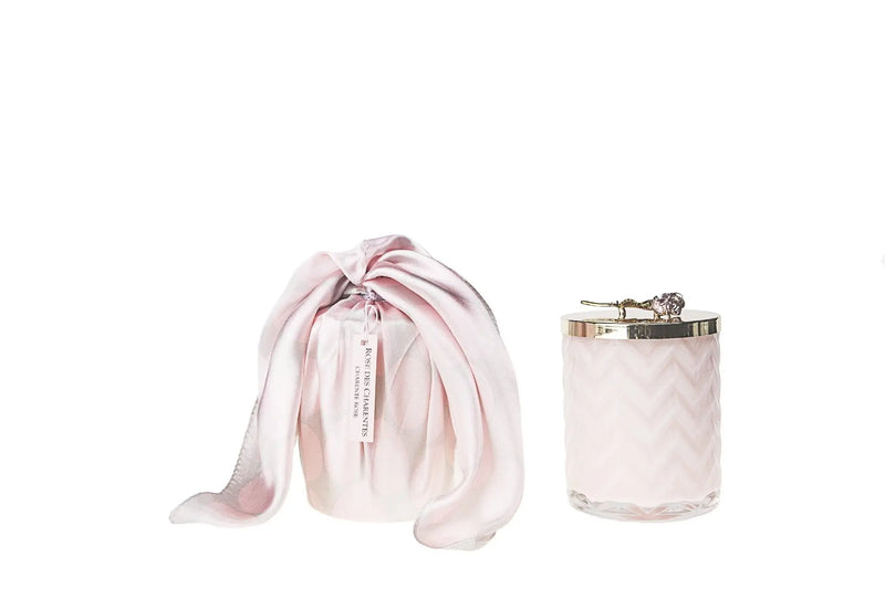 Cote Noire - Herringbone Candle With Scarf - Pink - Rose lid - Charente Rose - HCG04 Cote Noire