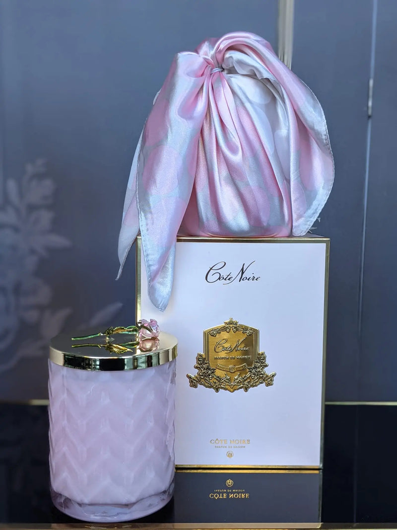 Cote Noire - Herringbone Candle With Scarf - Pink - Rose lid - Charente Rose - HCG04 Cote Noire