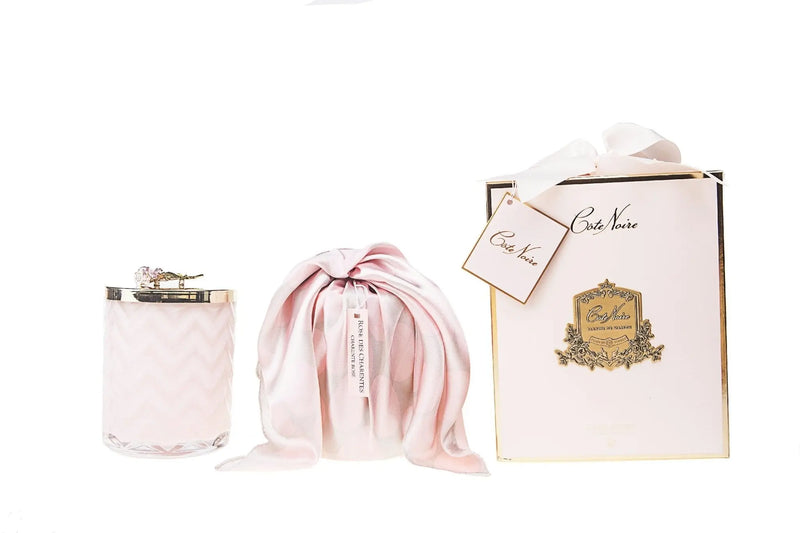 Cote Noire - Herringbone Candle With Scarf - Pink - Rose lid - Charente Rose - HCG04 Cote Noire