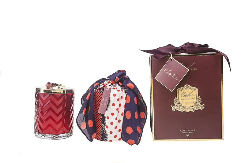 Cote Noire Herringbone Candle With Scarf Rose Oud - Red & Red Rose lid - HCG07 Cote Noire