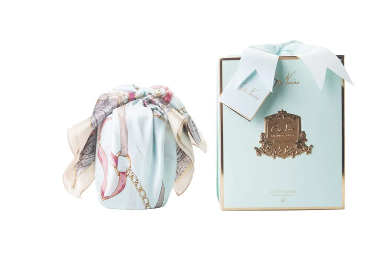 COTE NOIRE - HERRINGBONE CANDLE WITH SCARF - TIFFANY BLUE & GOLD - BUTTERFLY LID - HCG51 Cote Noire