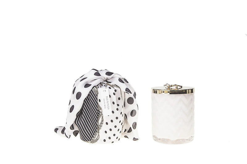 Cote Noire - Herringbone Candle With Scarf - White - Lilly Flower Lid - HCG06 Cote Noire