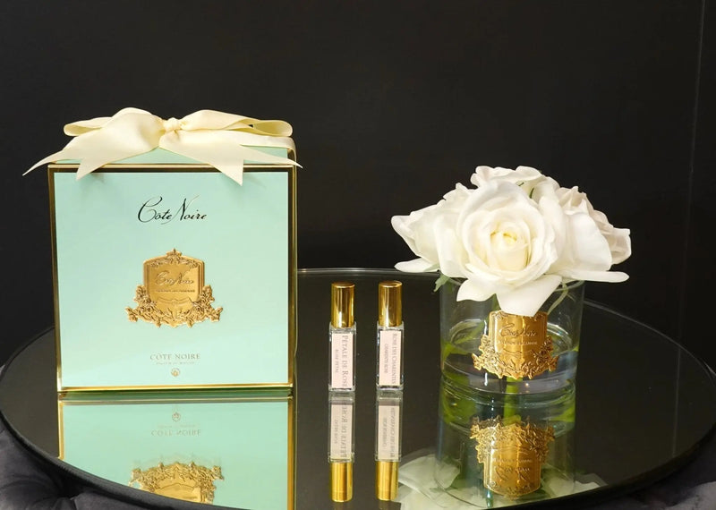 Cote Noire Perfumed Natural Touch 5 Roses - Clear & Gold Badge - Ivory White - GMR92 - Jade Tiffany Box Cote Noire