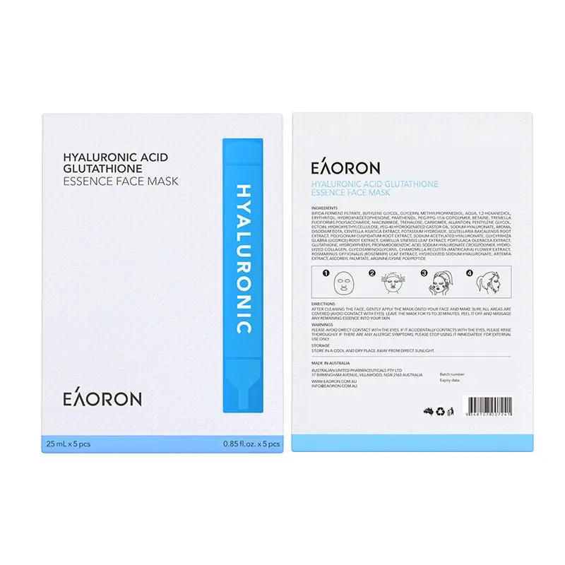 Eaoron Hyaluronic Acid Glutathione Essence Face Mask 5pcs EXP: 10/2025 Eaoron