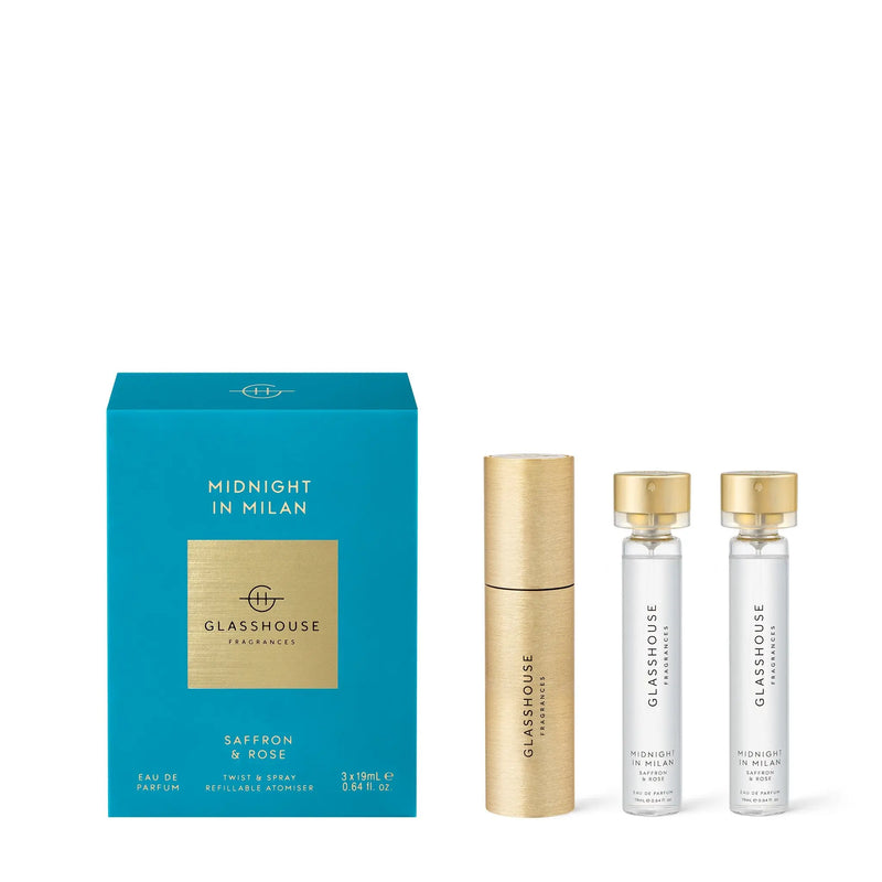 Glasshouse Fragrances Twist & Refillable Atomiser Gift Set Midnight in Milan - XDaySale