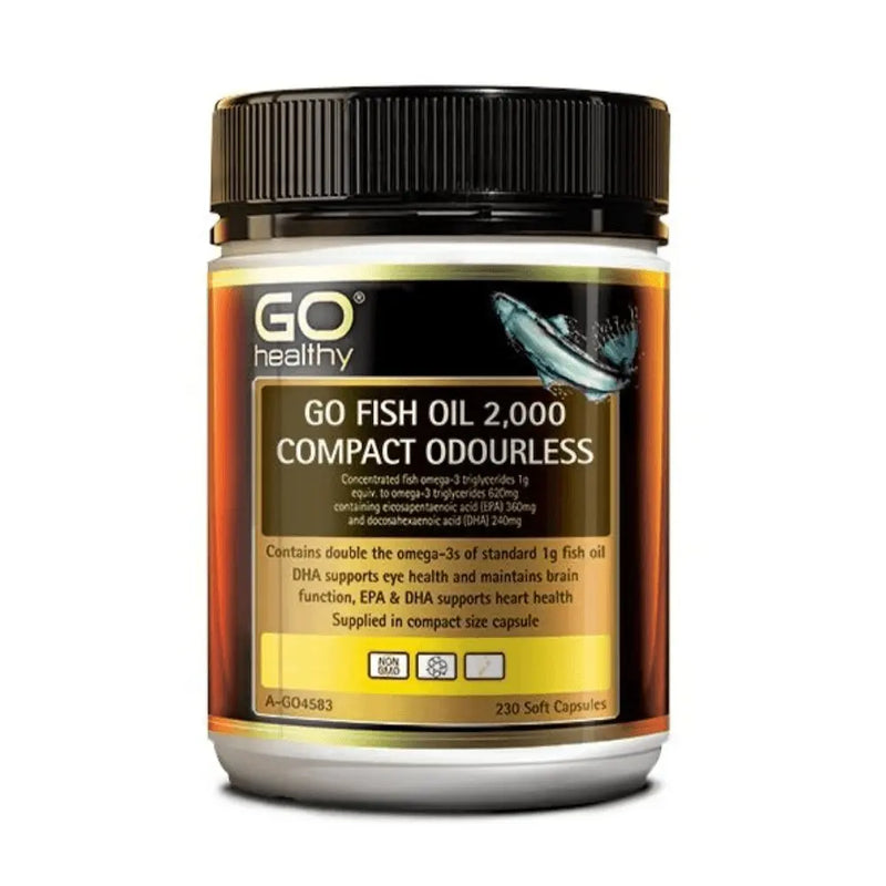 GO Healthy Fish Oil 2000mg Compact Odourless 230 SoftGel Capsules EXP: 01/2026 - XDaySale