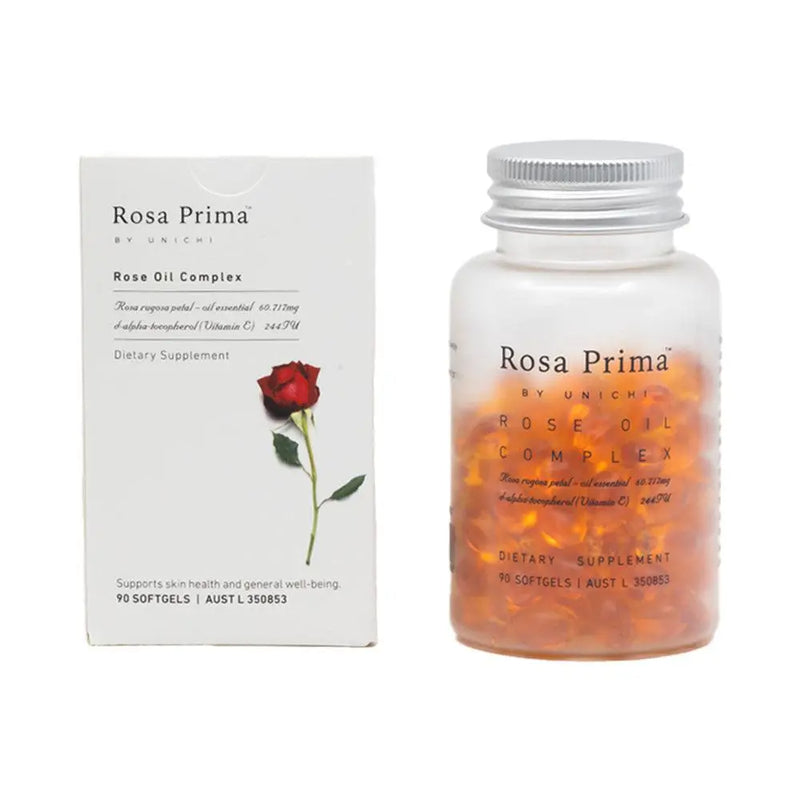 Unichi Rosa Prima Rose Oil Complex 90 Soft Gels - XDaySale