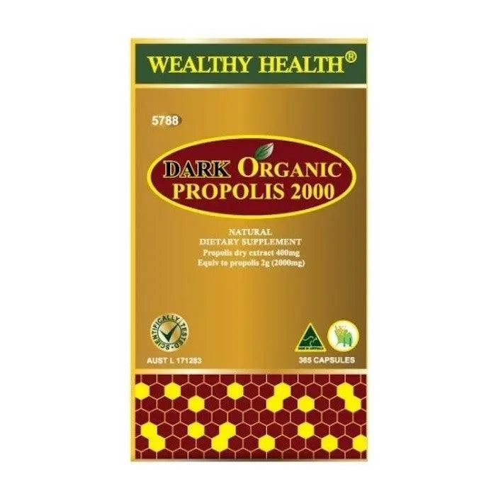 Wealthy Health Dark Organic Propolis 2000 365 Capsules - XDaySale